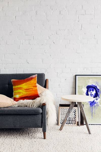 Paul Sinus Art Landschaft, orange, rot, Sonnenuntergang Deko Kissen 40x40cm für Couch Sofa Lounge Zierkissen Fabrikladen