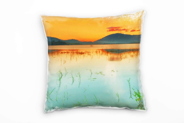 Paul Sinus Art Seen, blau, orange, Sonnenuntergang, Berge Deko Kissen 40x40cm für Couch Sofa Lounge Zierkissen