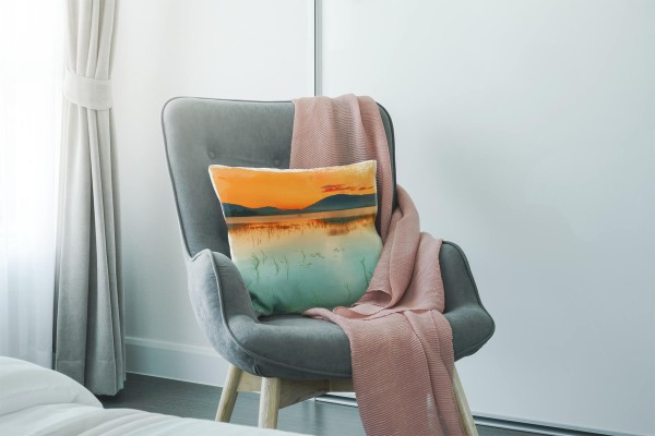 Paul Sinus Art Seen, blau, orange, Sonnenuntergang, Berge Deko Kissen 40x40cm für Couch Sofa Lounge Zierkissen Black Friday Preise