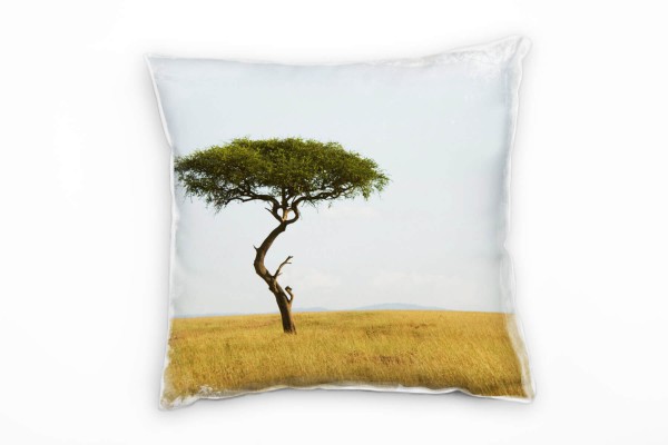 Paul Sinus Art Landschaft, gelb, blau, grün, Savanne, Afrika Deko Kissen 40x40cm für Couch Sofa Lounge Zierkissen