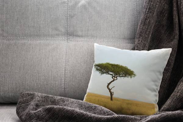 Paul Sinus Art Landschaft, gelb, blau, grün, Savanne, Afrika Deko Kissen 40x40cm für Couch Sofa Lounge Zierkissen Im Verkauf