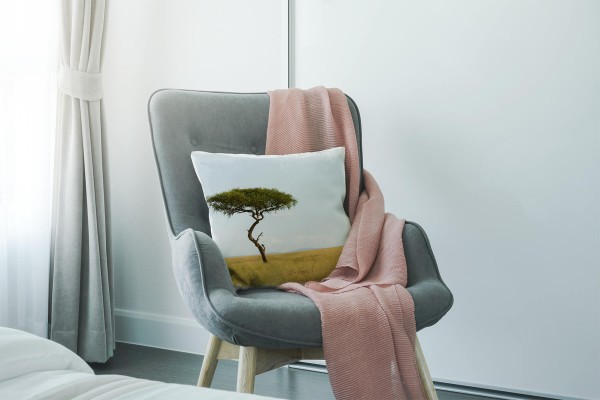 Paul Sinus Art Landschaft, gelb, blau, grün, Savanne, Afrika Deko Kissen 40x40cm für Couch Sofa Lounge Zierkissen Im Verkauf