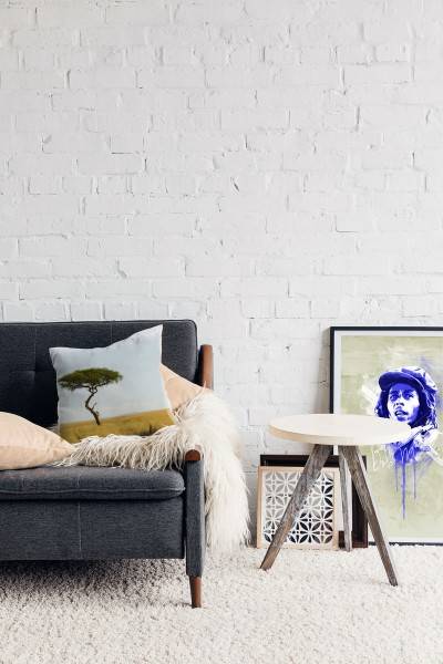 Paul Sinus Art Landschaft, gelb, blau, grün, Savanne, Afrika Deko Kissen 40x40cm für Couch Sofa Lounge Zierkissen Im Verkauf
