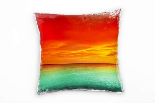 Paul Sinus Art Meer, rot, türkis, Sonnenuntergang Deko Kissen 40x40cm für Couch Sofa Lounge Zierkissen