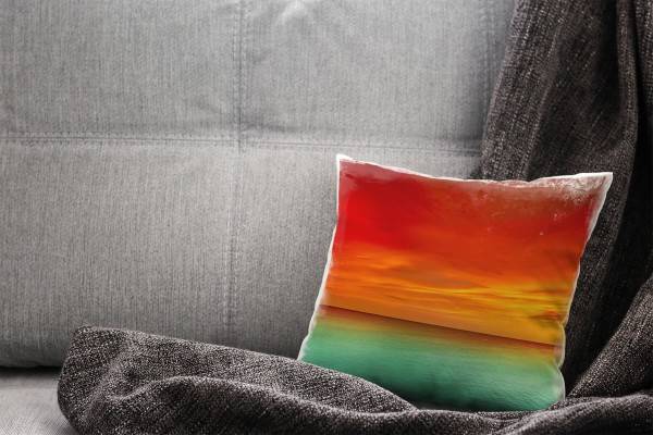 Paul Sinus Art Meer, rot, türkis, Sonnenuntergang Deko Kissen 40x40cm für Couch Sofa Lounge Zierkissen 50% Rabatt für begrenzte Zeit