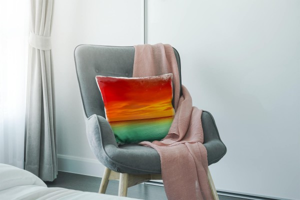 Paul Sinus Art Meer, rot, türkis, Sonnenuntergang Deko Kissen 40x40cm für Couch Sofa Lounge Zierkissen 50% Rabatt für begrenzte Zeit