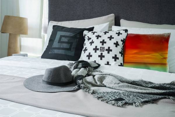 Paul Sinus Art Meer, rot, türkis, Sonnenuntergang Deko Kissen 40x40cm für Couch Sofa Lounge Zierkissen 50% Rabatt für begrenzte Zeit