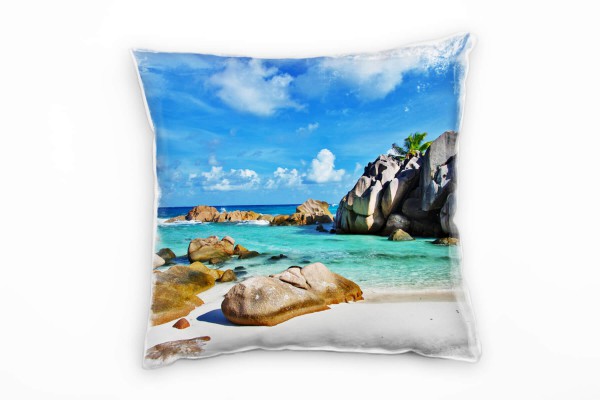 Paul Sinus Art Strand und Meer, türkis, blau, braun, Bucht Deko Kissen 40x40cm für Couch Sofa Lounge Zierkissen