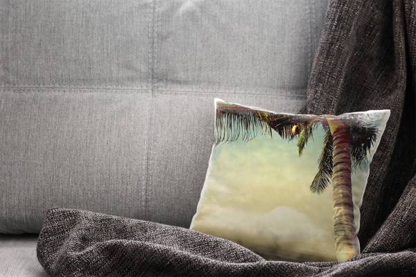 Paul Sinus Art Strand und Meer, gelb, blau, grün, Palme Deko Kissen 40x40cm für Couch Sofa Lounge Zierkissen Outlet