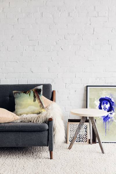 Paul Sinus Art Strand und Meer, gelb, blau, grün, Palme Deko Kissen 40x40cm für Couch Sofa Lounge Zierkissen Outlet