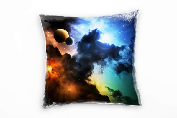 Paul Sinus Art Abstrakt, orange, blau, Universum Deko Kissen 40x40cm für Couch Sofa Lounge Zierkissen