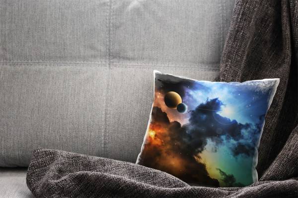 Paul Sinus Art Abstrakt, orange, blau, Universum Deko Kissen 40x40cm für Couch Sofa Lounge Zierkissen Auslauf