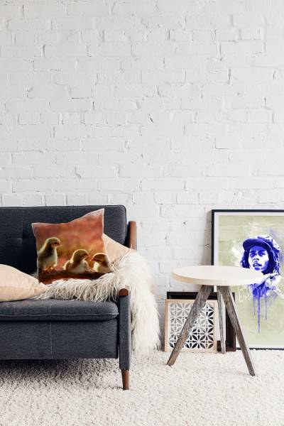Paul Sinus Art Tiere, orange, Küken auf einem Ast, Nah Deko Kissen 40x40cm für Couch Sofa Lounge Zierkissen Angebote