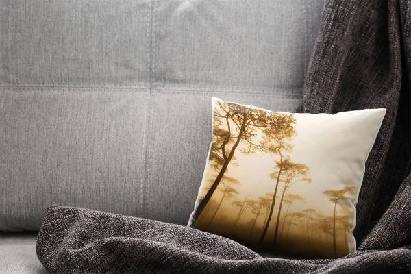 Paul Sinus Art Natur, sepia, Wald im Nebel, Thailand Deko Kissen 40x40cm für Couch Sofa Lounge Zierkissen im Angebot