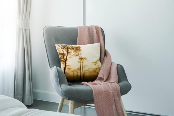 Paul Sinus Art Natur, sepia, Wald im Nebel, Thailand Deko Kissen 40x40cm für Couch Sofa Lounge Zierkissen im Angebot