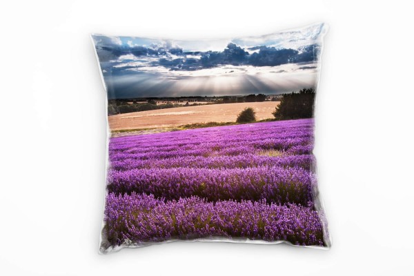 Paul Sinus Art Landschaft, Blumen, lila, blau, braun, Lavendelfeld Deko Kissen 40x40cm für Couch Sofa Lounge Zierki