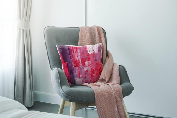 Paul Sinus Art Abstrakt, pink, lila, weiß, Striche, gemalt Deko Kissen 40x40cm für Couch Sofa Lounge Zierkissen Fabrikverkauf
