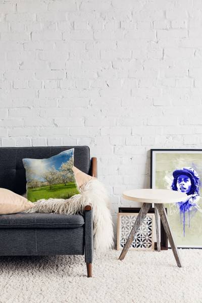 Paul Sinus Art Natur, grün, weiß, blau, blühende Apfelbäume Deko Kissen 40x40cm für Couch Sofa Lounge Zierkissen Kostenloser Versand