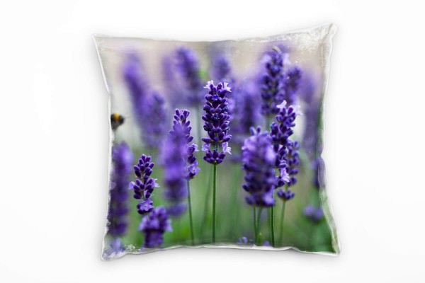 Paul Sinus Art Blumen, lila, grün, Lavendel, unscharfe Hummel Deko Kissen 40x40cm für Couch Sofa Lounge Zierkissen Limitierter Zeitrabatt