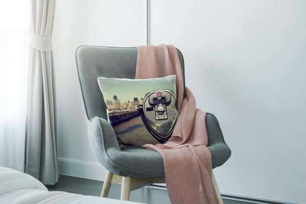Paul Sinus Art Urban und City, braun, blau, New York, Fernglas Deko Kissen 40x40cm für Couch Sofa Lounge Zierkissen Fabrik Onlineshop