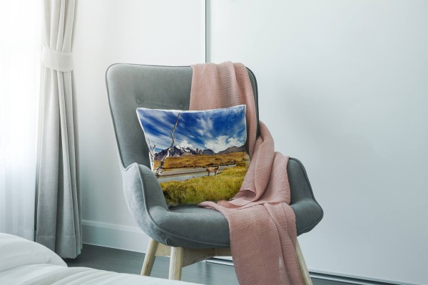 Paul Sinus Art Landschaft, Tiere, grün, blau, Chile Deko Kissen 40x40cm für Couch Sofa Lounge Zierkissen Fabrikpreis
