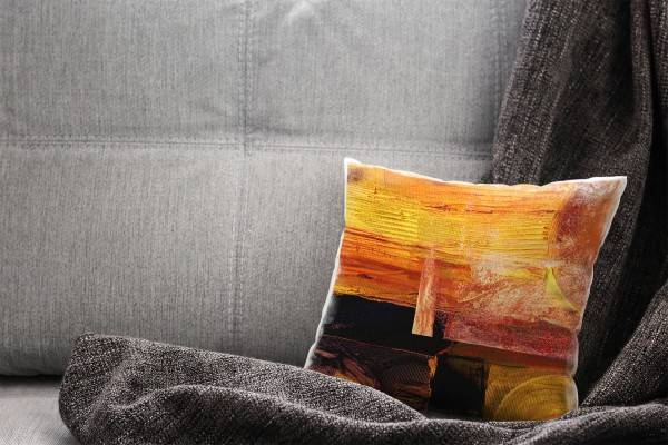 Paul Sinus Art Abstrakt, gold, rot, schwarz, gemalt, Striche, Kreise Deko Kissen 40x40cm für Couch Sofa Lounge Zier Sonderangebot