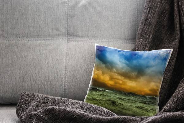 Paul Sinus Art Meer, blau, orange, grün, Wellen, Wolken Deko Kissen 40x40cm für Couch Sofa Lounge Zierkissen Günstig kaufen