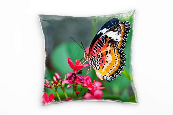 Paul Sinus Art Tiere, Macro, orange, grün, pink, Schmetterling, Blumen Deko Kissen 40x40cm für Couch Sofa Lounge Zi
