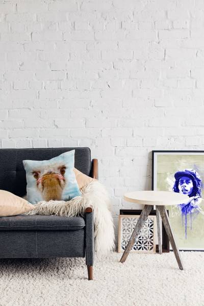 Paul Sinus Art Tiere, Macro, blau, braun, Strauß Deko Kissen 40x40cm für Couch Sofa Lounge Zierkissen Großer Ausverkauf
