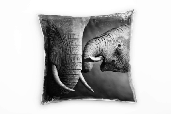 Paul Sinus Art Tiere, schwarz, weiß, Elefantenbaby mit seiner Mutter Deko Kissen 40x40cm für Couch Sofa Lounge Zier