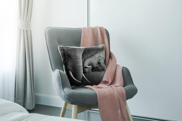 Paul Sinus Art Tiere, schwarz, weiß, Elefantenbaby mit seiner Mutter Deko Kissen 40x40cm für Couch Sofa Lounge Zier Flash Sale