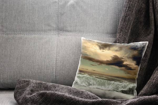 Paul Sinus Art Strand und Meer, blau, orange, überschlagende Welle Deko Kissen 40x40cm für Couch Sofa Lounge Zierki Begrenztes Angebot
