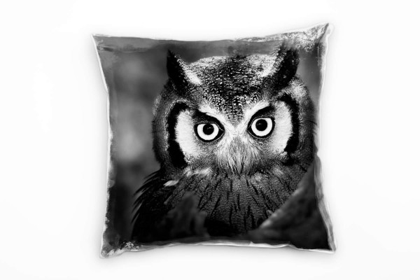 Paul Sinus Art Tiere, schwarz, weiß, Eule, Nah Deko Kissen 40x40cm für Couch Sofa Lounge Zierkissen