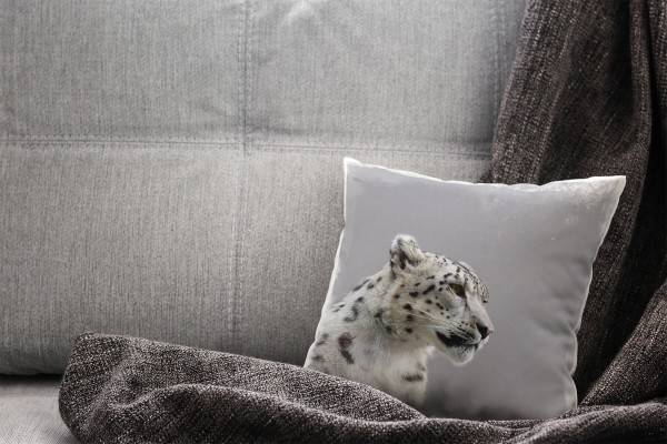 Paul Sinus Art Tiere, schwarz, weiß, junger Schneeleopard Deko Kissen 40x40cm für Couch Sofa Lounge Zierkissen Preisnachlass