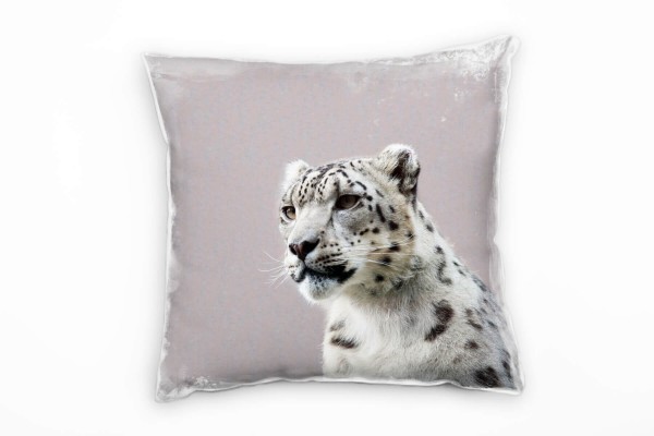 Paul Sinus Art Tiere, schwarz, weiß, junger Schneeleopard Deko Kissen 40x40cm für Couch Sofa Lounge Zierkissen