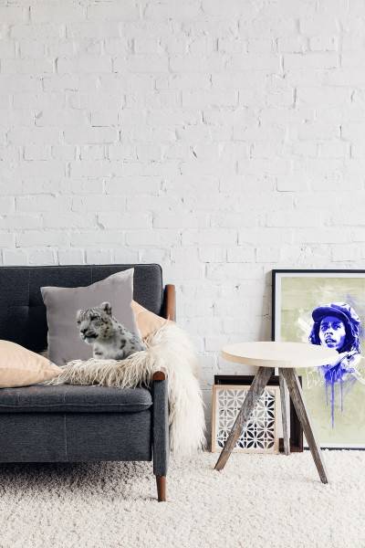 Paul Sinus Art Tiere, schwarz, weiß, junger Schneeleopard Deko Kissen 40x40cm für Couch Sofa Lounge Zierkissen Saisonschlussverkauf