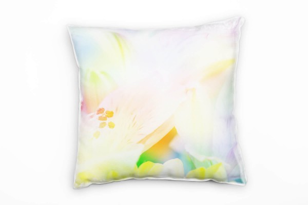 Paul Sinus Art Blumen, bunt Pastellfarben, Unscharf Deko Kissen 40x40cm für Couch Sofa Lounge Zierkissen