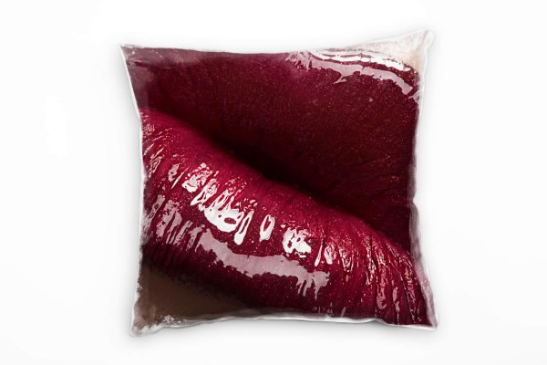 Paul Sinus Art Macro, rot, Lippen, Glanz Deko Kissen 40x40cm für Couch Sofa Lounge Zierkissen