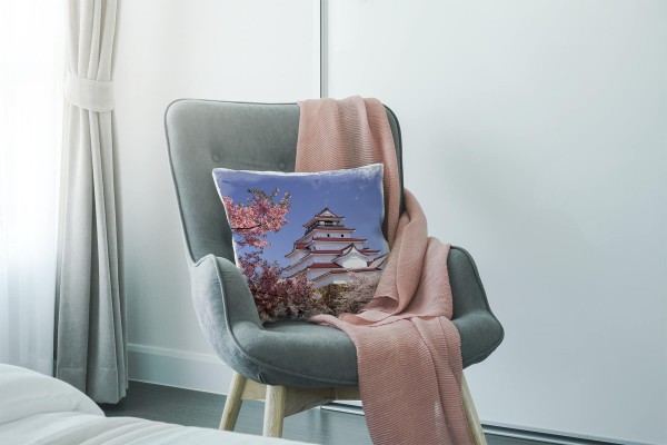 Paul Sinus Art Urban, rosa, blau, Kirschblüten, Japan, Castle Deko Kissen 40x40cm für Couch Sofa Lounge Zierkissen Osterangebot