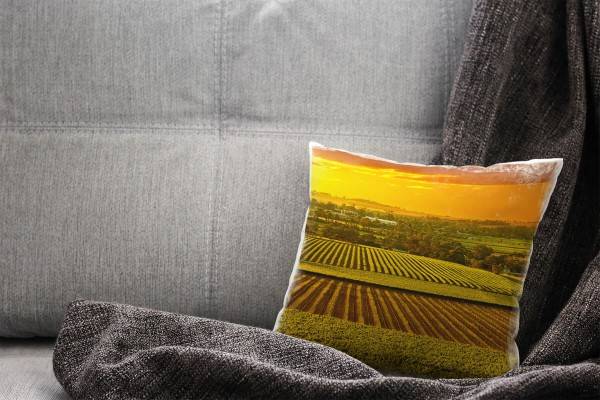 Paul Sinus Art Landschaft, grün, orange, Feld, Australien, Sonnenuntergang Deko Kissen 40x40cm für Couch Sofa Loung Muttertagsangebot