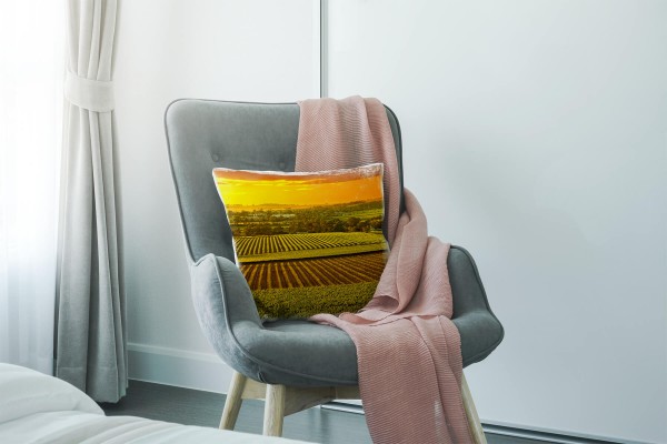 Paul Sinus Art Landschaft, grün, orange, Feld, Australien, Sonnenuntergang Deko Kissen 40x40cm für Couch Sofa Loung Muttertagsangebot