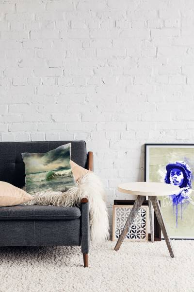 Paul Sinus Art Meer, türkis, grau, überschlagende Welle, Sonne Deko Kissen 40x40cm für Couch Sofa Lounge Zierkissen Valentinstagsangebot