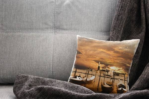 Paul Sinus Art Urban und City, sepia, Venedig, Sonnenuntergang Deko Kissen 40x40cm für Couch Sofa Lounge Zierkissen Jubiläumsangebot
