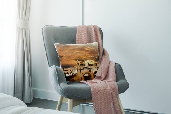 Paul Sinus Art Urban und City, sepia, Venedig, Sonnenuntergang Deko Kissen 40x40cm für Couch Sofa Lounge Zierkissen Jubiläumsangebot