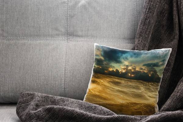 Paul Sinus Art Meer, orange, blau, Wellen, dunkele Wolken Deko Kissen 40x40cm für Couch Sofa Lounge Zierkissen Lagerräumung