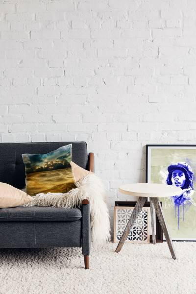 Paul Sinus Art Meer, orange, blau, Wellen, dunkele Wolken Deko Kissen 40x40cm für Couch Sofa Lounge Zierkissen Lagerräumung