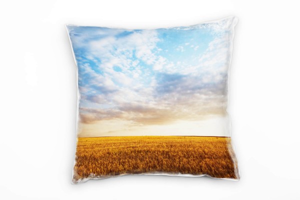Paul Sinus Art Landschaft, braun, blau, Feld, Sonnenuntergang Deko Kissen 40x40cm für Couch Sofa Lounge Zierkissen