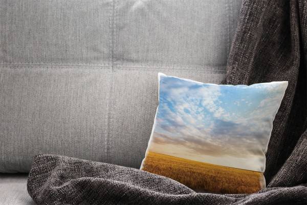 Paul Sinus Art Landschaft, braun, blau, Feld, Sonnenuntergang Deko Kissen 40x40cm für Couch Sofa Lounge Zierkissen Top Angebot