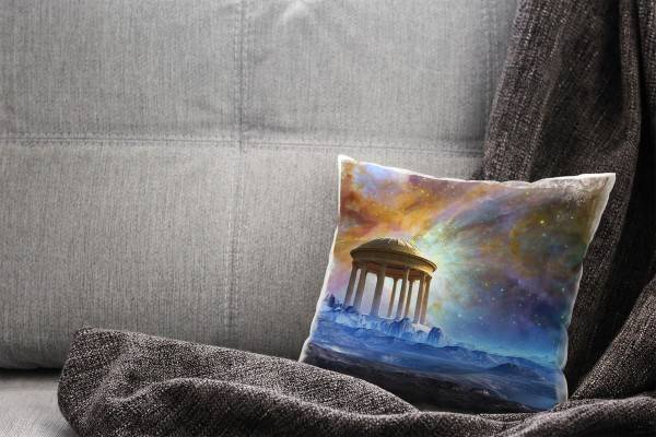 Paul Sinus Art Abstrakt, braun, blau, Universum, Fantasie, Tempel Deko Kissen 40x40cm für Couch Sofa Lounge Zierkis Neueste Mode