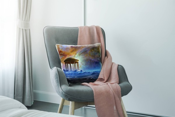 Paul Sinus Art Abstrakt, braun, blau, Universum, Fantasie, Tempel Deko Kissen 40x40cm für Couch Sofa Lounge Zierkis Neueste Mode